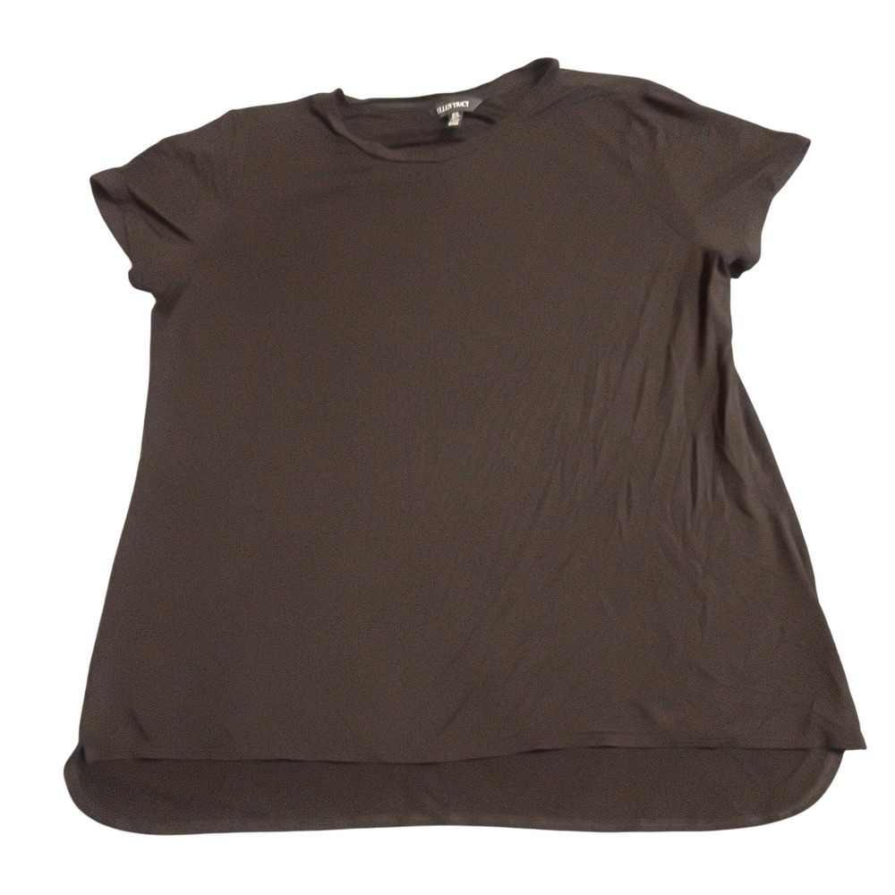 Ellen Tracy T-Shirt Womens XL Black Viscose Stretch High-Low Hem Basic Top